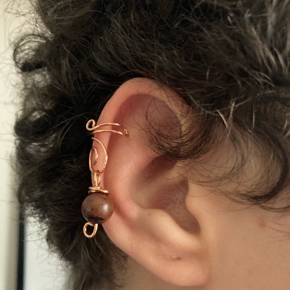 Hand Crafted Jewelry - Handcrafted Wire Ear Cuff With Crystal Bead Charm